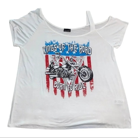 Zenobia Born To Ride White Short Sleeve Shirt Motorcycle NWOT - Picture 2 of 8